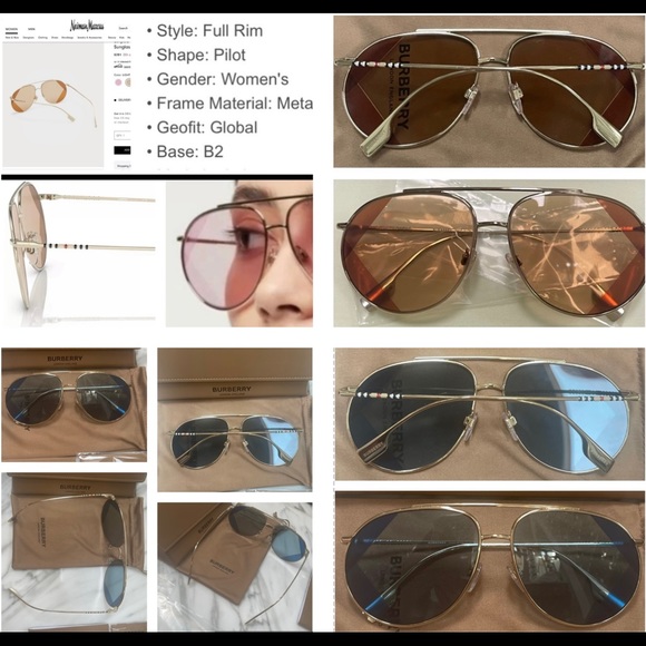 BURBERRY PILOT GOLD-TONE METAL AVIATORS WITH 2 TONE DESIGN DETAILING ON LENSES - Picture 4 of 16